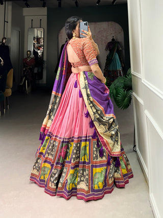 Peach Ethereal Elegance Kalamkari Tussar Silk Lehenga Set