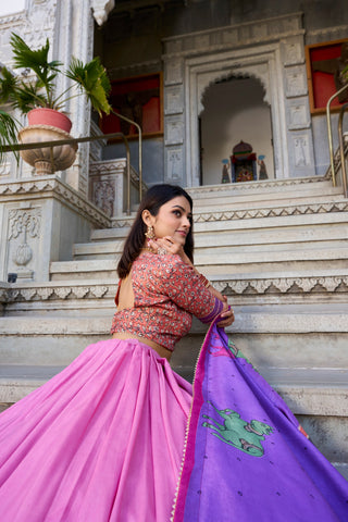 Peach Ethereal Elegance Kalamkari Tussar Silk Lehenga Set