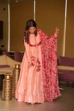 Load image into Gallery viewer, Peach Exquisite Party Wear Gown &amp; Dupatta Set with Embroidery and Sequin Work Clothsvilla