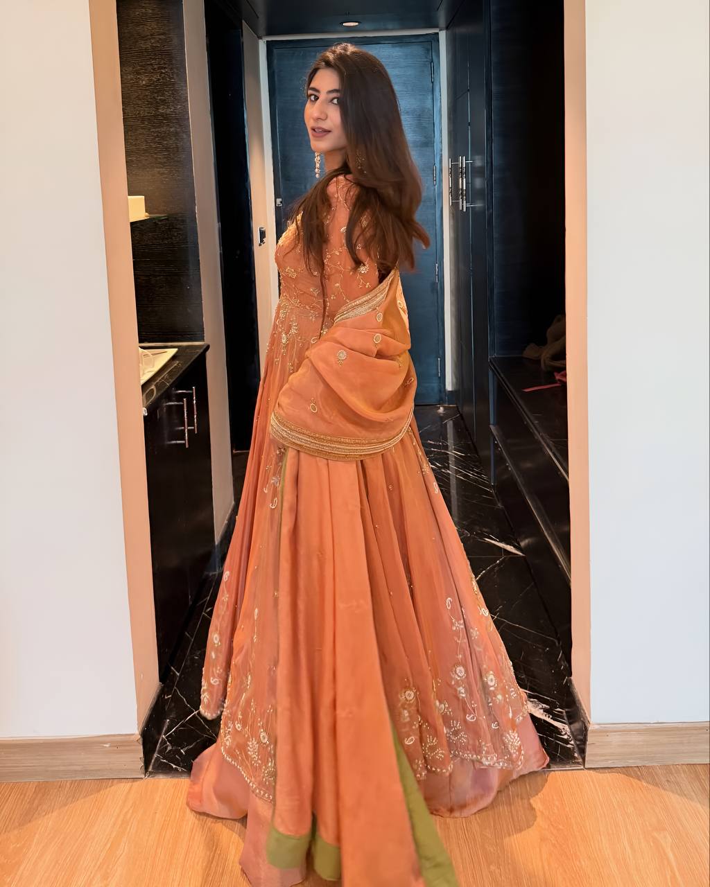 Peach Georgette EmbroideredTop Lehenga Set ClothsVilla