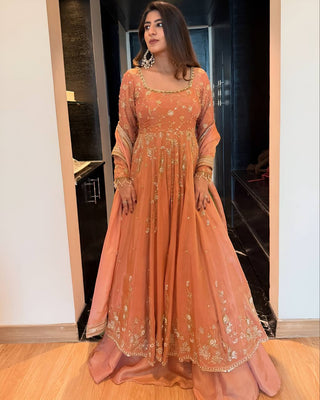 Peach Georgette EmbroideredTop Lehenga Set ClothsVilla