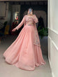 Load image into Gallery viewer, Shimmering Peach Georgette Indo-Western Lehenga Set with Sequinned Choli and Koti ClothsVilla