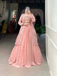 Load image into Gallery viewer, Shimmering Peach Georgette Indo-Western Lehenga Set with Sequinned Choli and Koti ClothsVilla