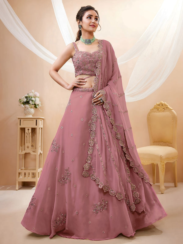Georgette Zari, Sequin & Dori Embroidered Semi-Stitched Lehenga Choli Clothsvilla