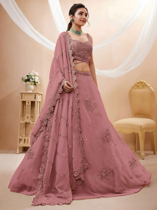 Georgette Zari, Sequin & Dori Embroidered Semi-Stitched Lehenga Choli Clothsvilla