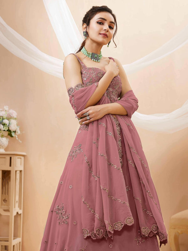 Georgette Zari, Sequin & Dori Embroidered Semi-Stitched Lehenga Choli Clothsvilla