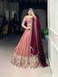 Peach Glamorous Silver Glossy Embroidered Lehenga Set with Hotfix Detailing ClothsVilla