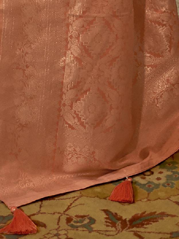 Peach Graceful Banarasi Silk Blend Saree with Unstitched Blouse Piece ClothsVilla