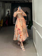 Load image into Gallery viewer, Peach Graceful Floral Georgette Frock – Ethnic Summer Collection