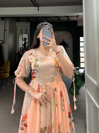 Peach Graceful Floral Georgette Frock – Ethnic Summer Collection