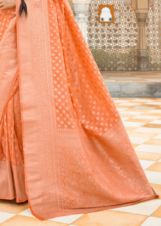 Peach Graceful Georgette Saree with Unstitched Blouse Piece ClothsVilla