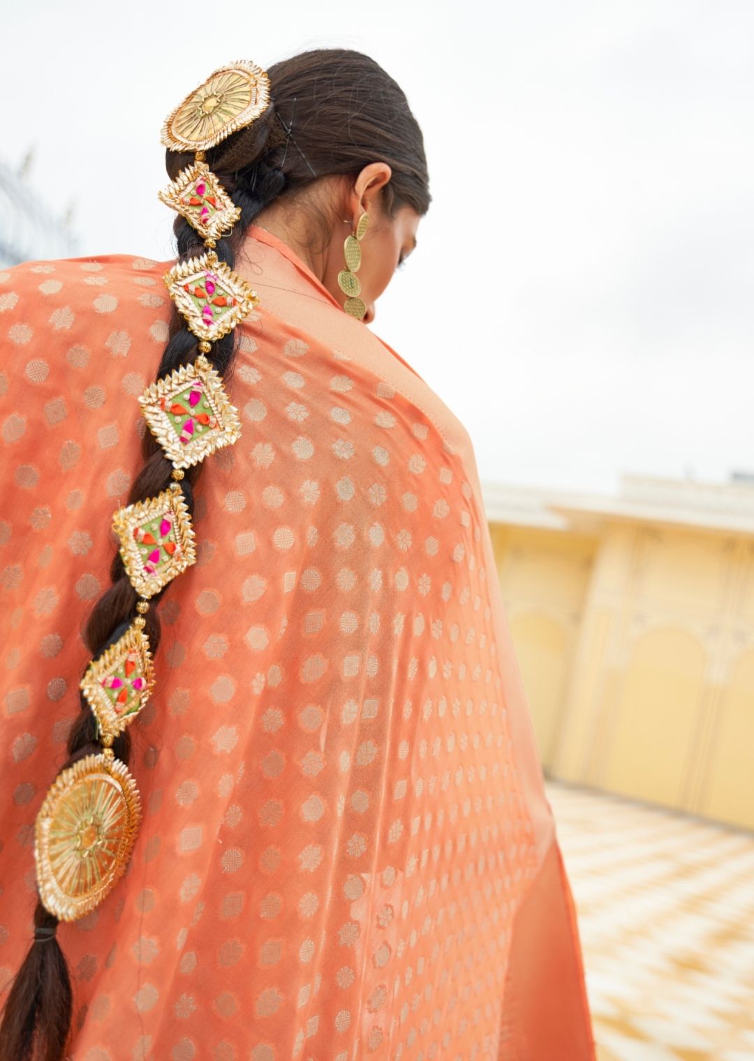 Peach Graceful Georgette Saree with Unstitched Blouse Piece ClothsVilla