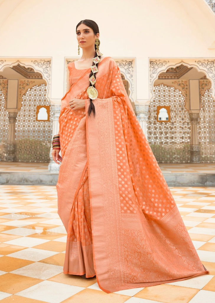 Peach Graceful Georgette Saree with Unstitched Blouse Piece ClothsVilla