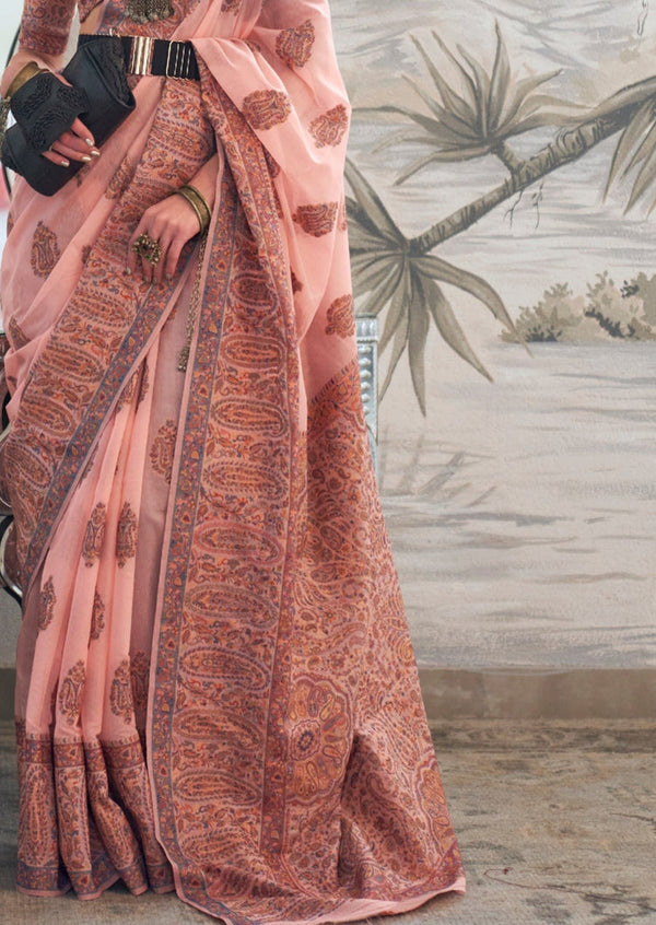 Peach Graceful Silk Saree with Unstitched Blouse Piece Elegant Ethnic Wear ClothsVilla