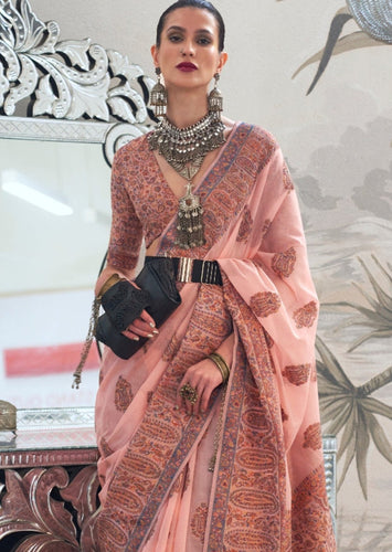 Peach Graceful Silk Saree with Unstitched Blouse Piece Elegant Ethnic Wear ClothsVilla