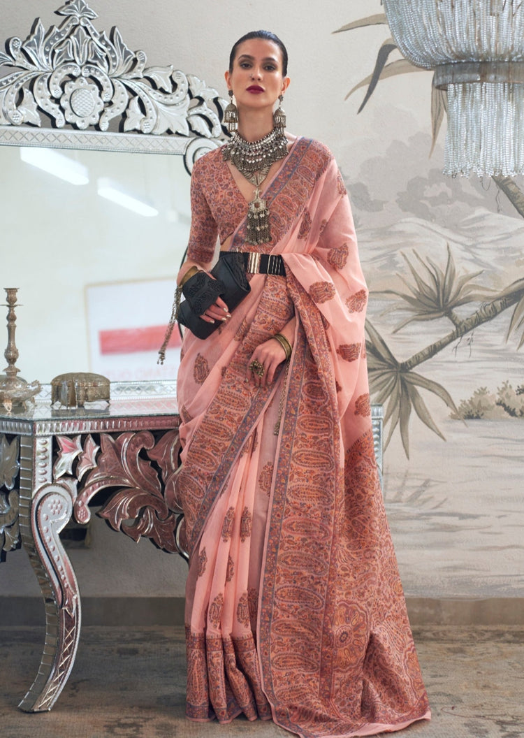 Peach Graceful Silk Saree with Unstitched Blouse Piece Elegant Ethnic Wear ClothsVilla Main image