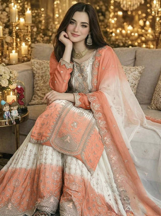 Peach Heavy Embroidered Palazzo Suit Set ClothsVilla