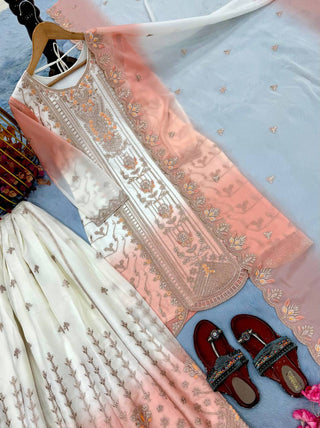 Peach Heavy Embroidered Palazzo Suit Set ClothsVilla