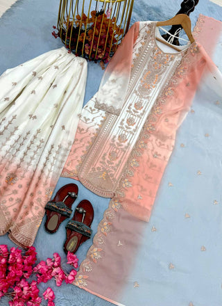Peach Heavy Embroidered Palazzo Suit Set ClothsVilla