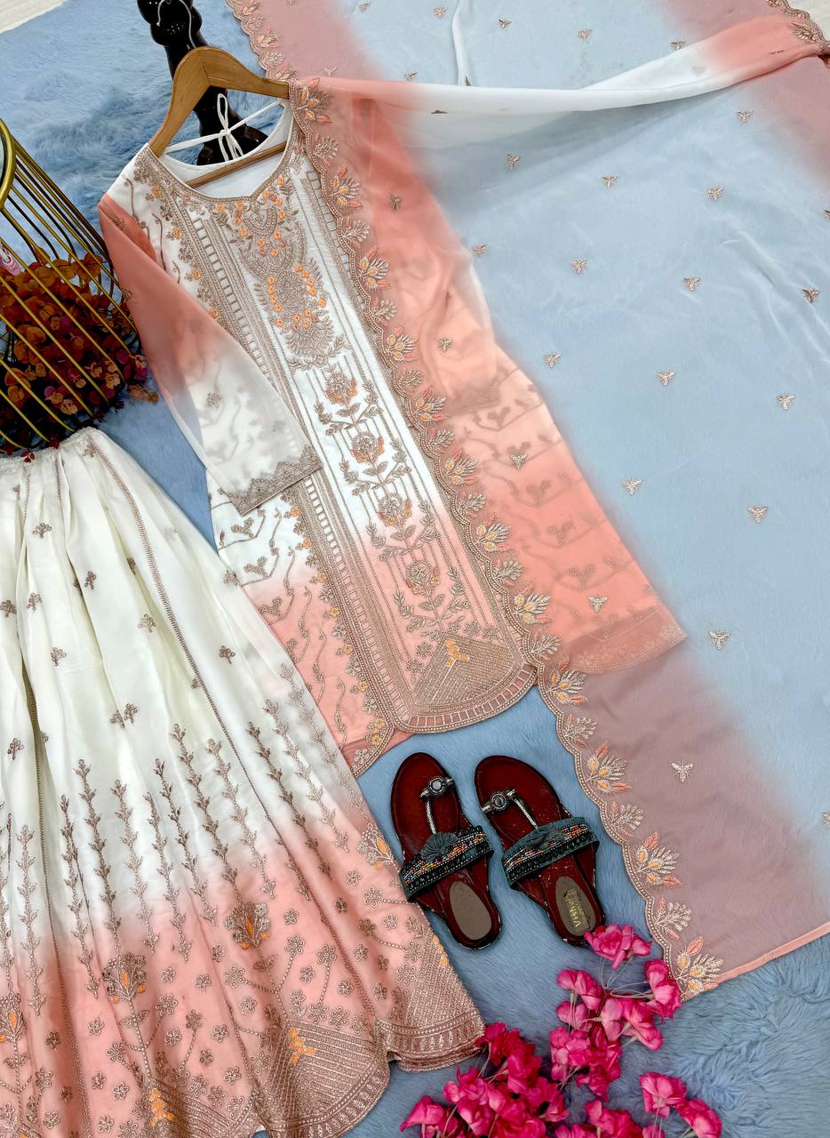 Peach Heavy Embroidered Palazzo Suit Set ClothsVilla