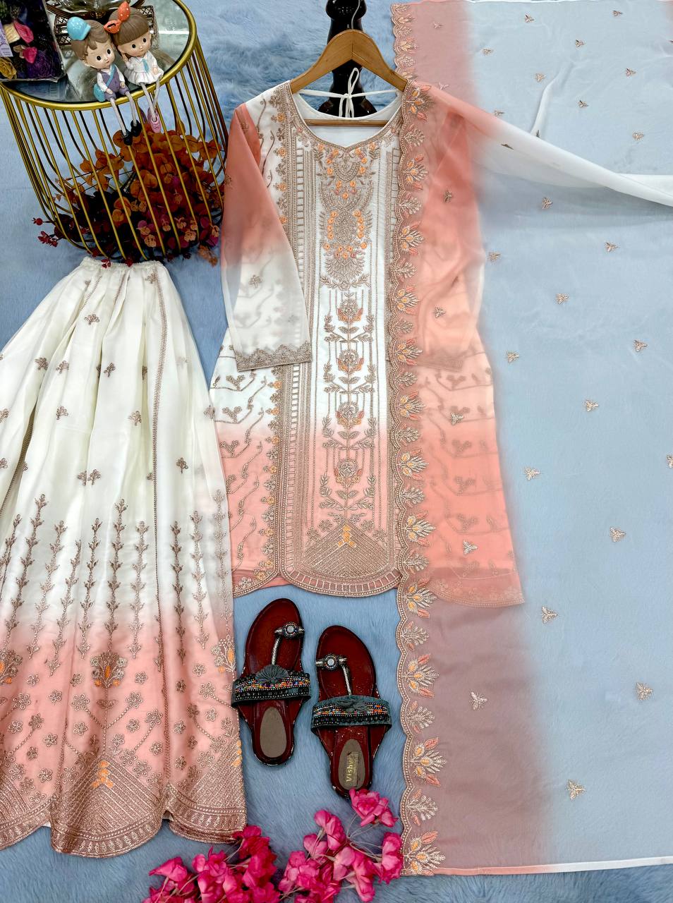 Peach Heavy Embroidered Palazzo Suit Set ClothsVilla
