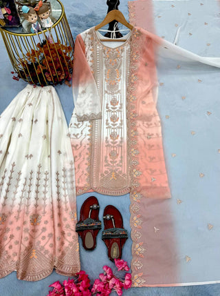 Peach Heavy Embroidered Palazzo Suit Set ClothsVilla