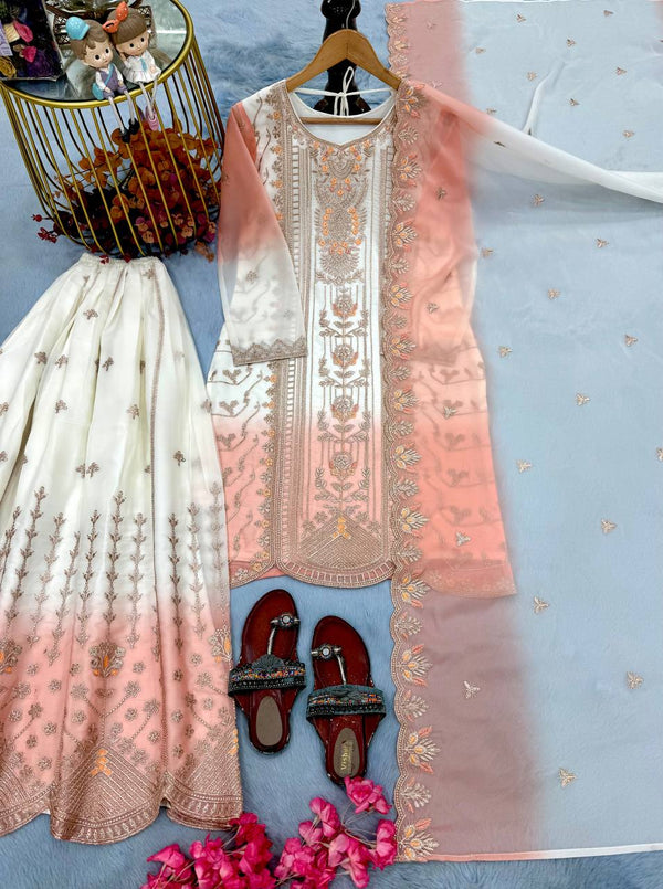 Peach Heavy Embroidered Palazzo Suit Set ClothsVilla