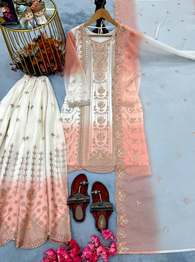 Peach Heavy Embroidered Palazzo Suit Set ClothsVilla