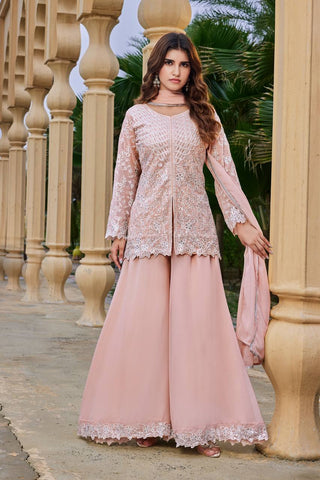 Peach Heavy Sequence Work Palazzo Suit ClothsVilla