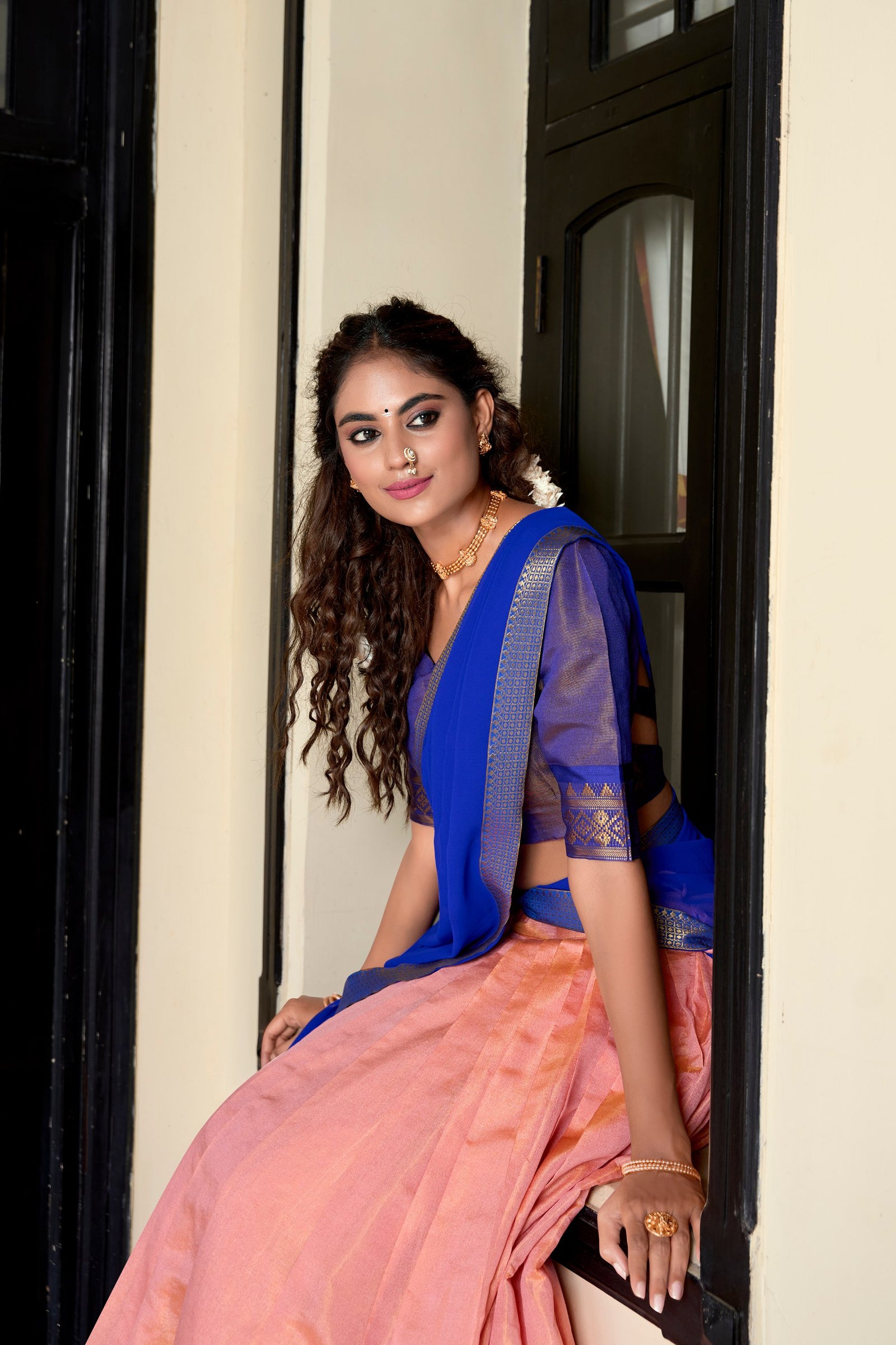 Peach Kanchipuram Lehenga Choli – Heritage Redefined with Regal Zari Weaving