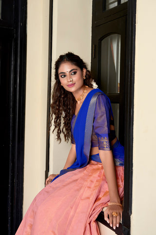 Peach Kanchipuram Lehenga Choli – Heritage Redefined with Regal Zari Weaving
