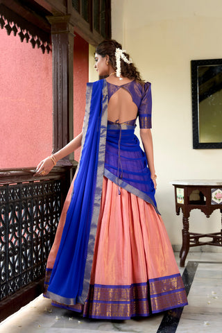 Peach Kanchipuram Lehenga Choli – Heritage Redefined with Regal Zari Weaving
