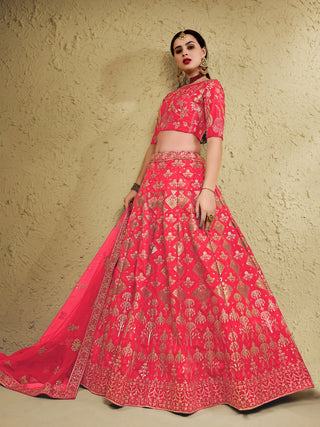 Peach Art Silk Lehenga Choli with Zari & Sequin Embroidery ClothsVilla