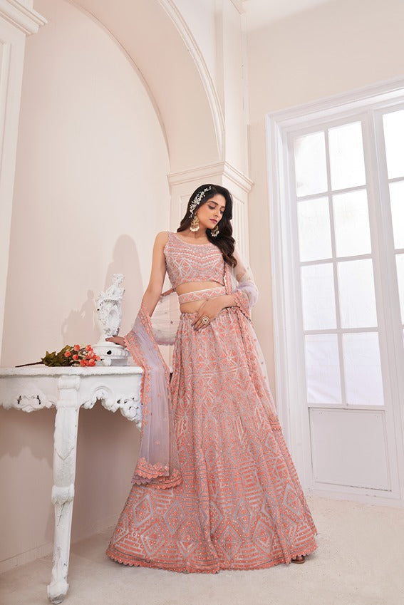 Girlish Trendy Peach Lehenga Choli Set ClothsVilla