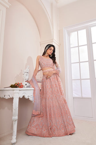 Girlish Trendy Peach Lehenga Choli Set ClothsVilla