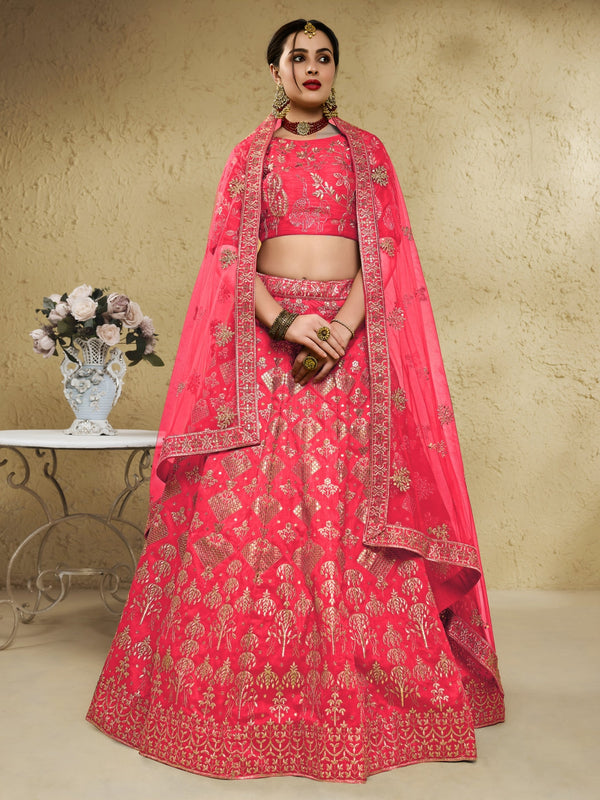 Peach Art Silk Lehenga Choli with Zari & Sequin Embroidery ClothsVilla