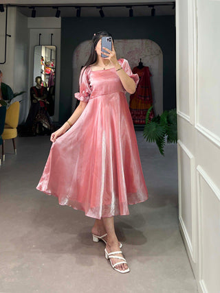 Peach Luxuriously Plain Burberry Silk Frock for Effortless Summer Elegance ClothsVilla