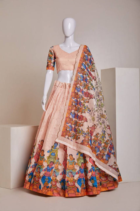 Peach Luxury Heavy Silk Lehenga Set with Embroidery, Sequins & Printed Detailing ClothsVilla Main image