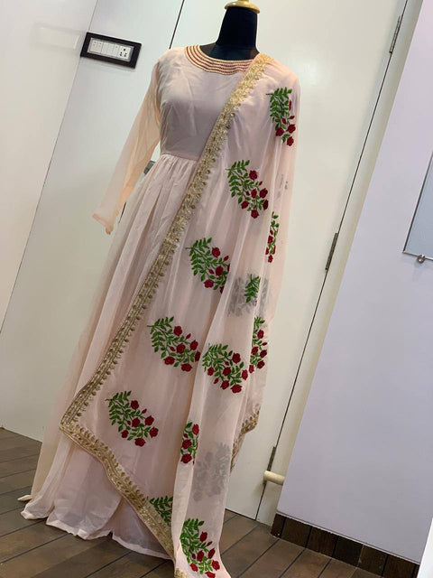 Peach Mesmerizing Georgette Gown Set ClothsVilla Main image