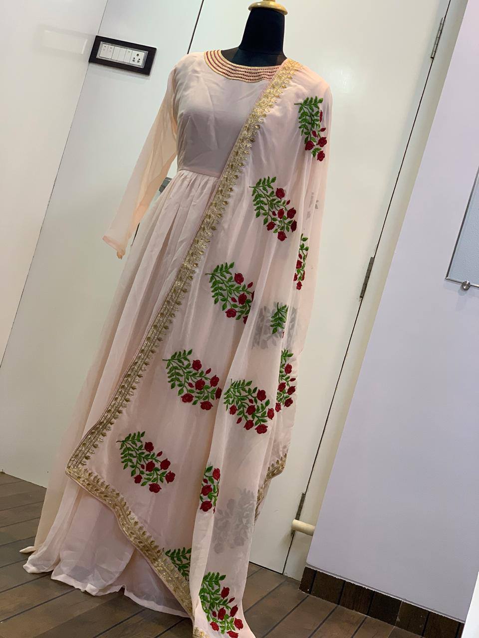 Peach Mesmerizing Georgette Gown Set ClothsVilla Main image