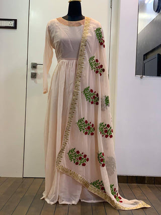 Peach Mesmerizing Georgette Gown Set ClothsVilla