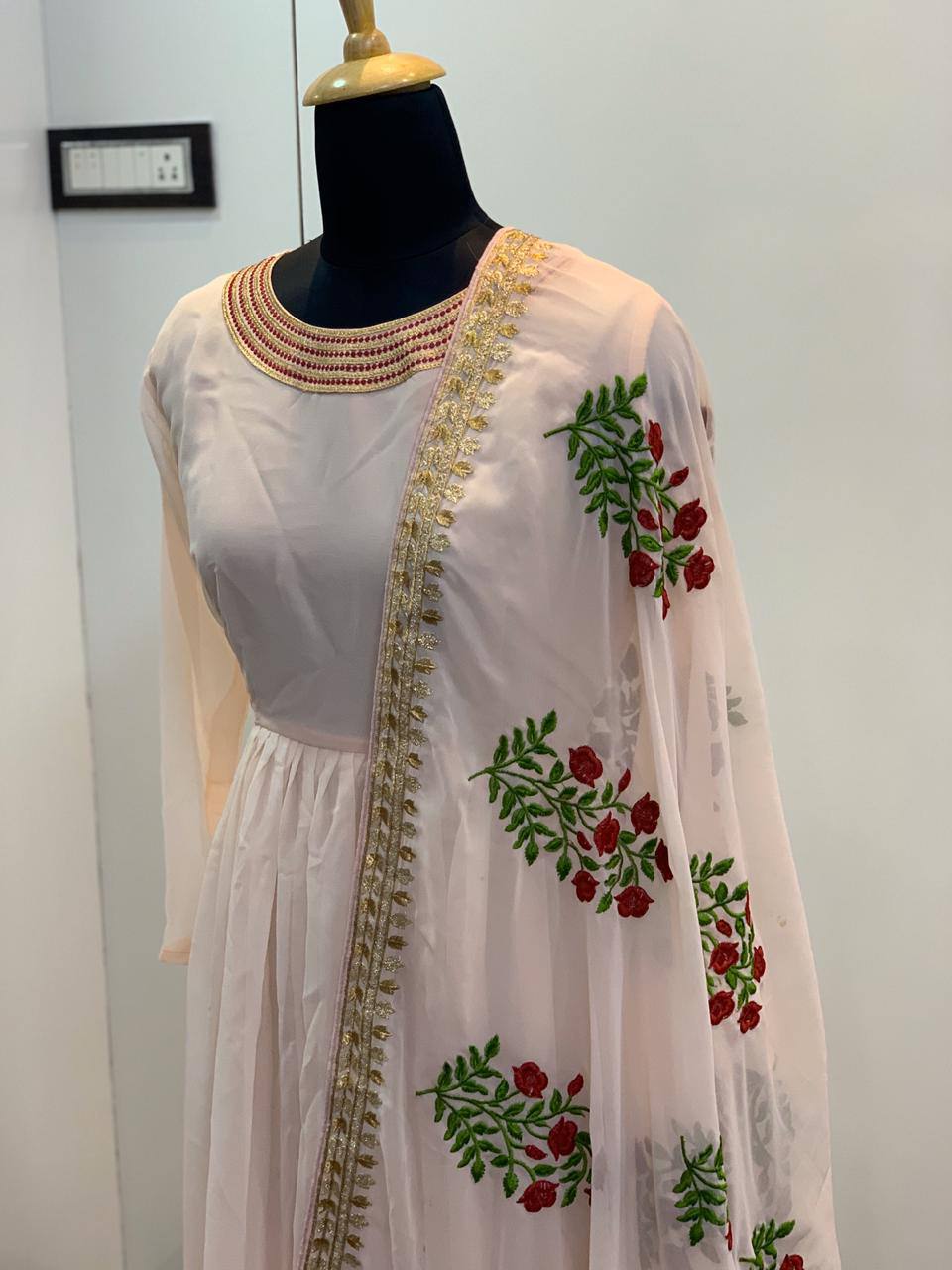 Peach Mesmerizing Georgette Gown Set ClothsVilla
