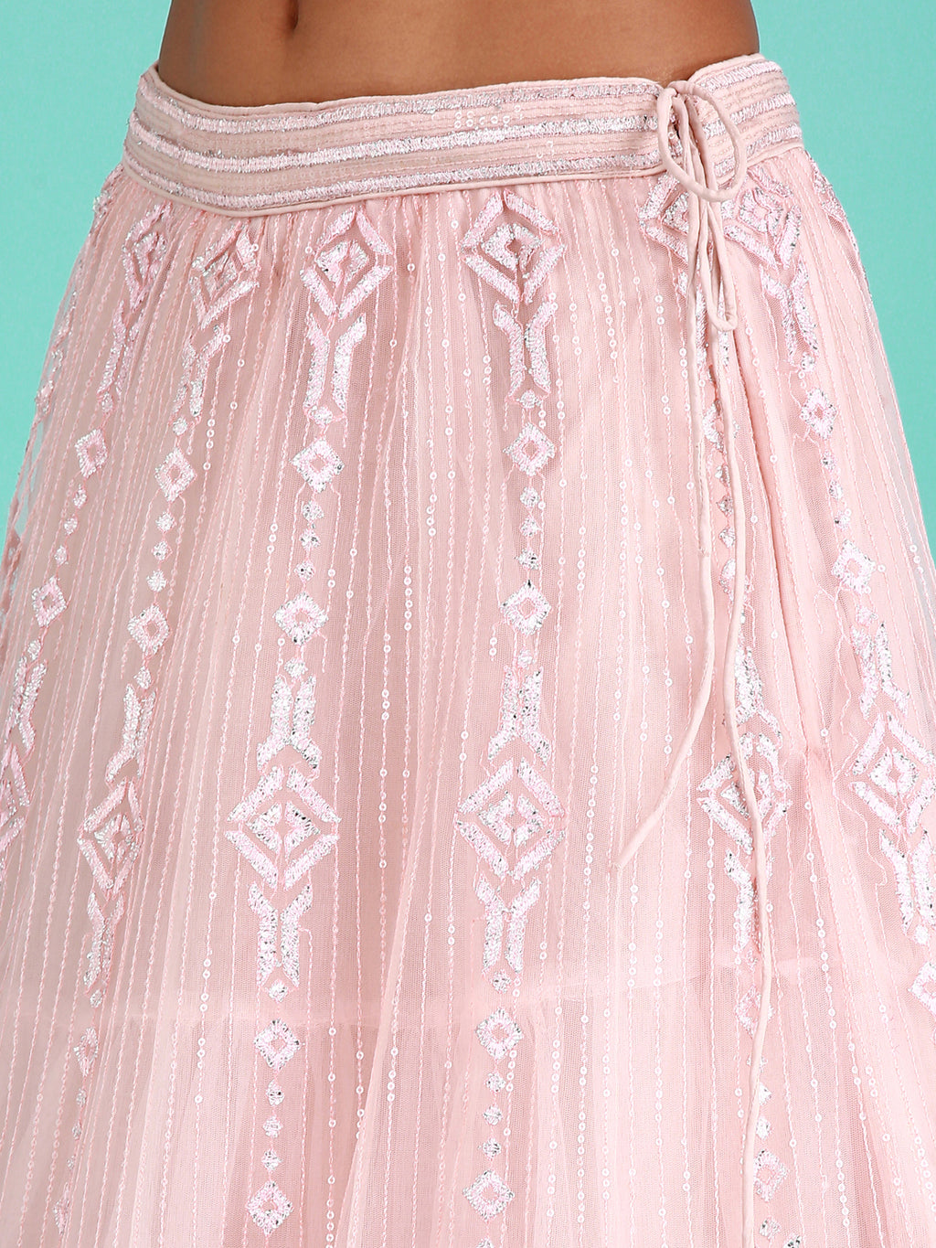 Peach Net Gotapatti Work Semi-Stitched Lehenga & Unstitched Blouse, Dupatta Clothsvilla