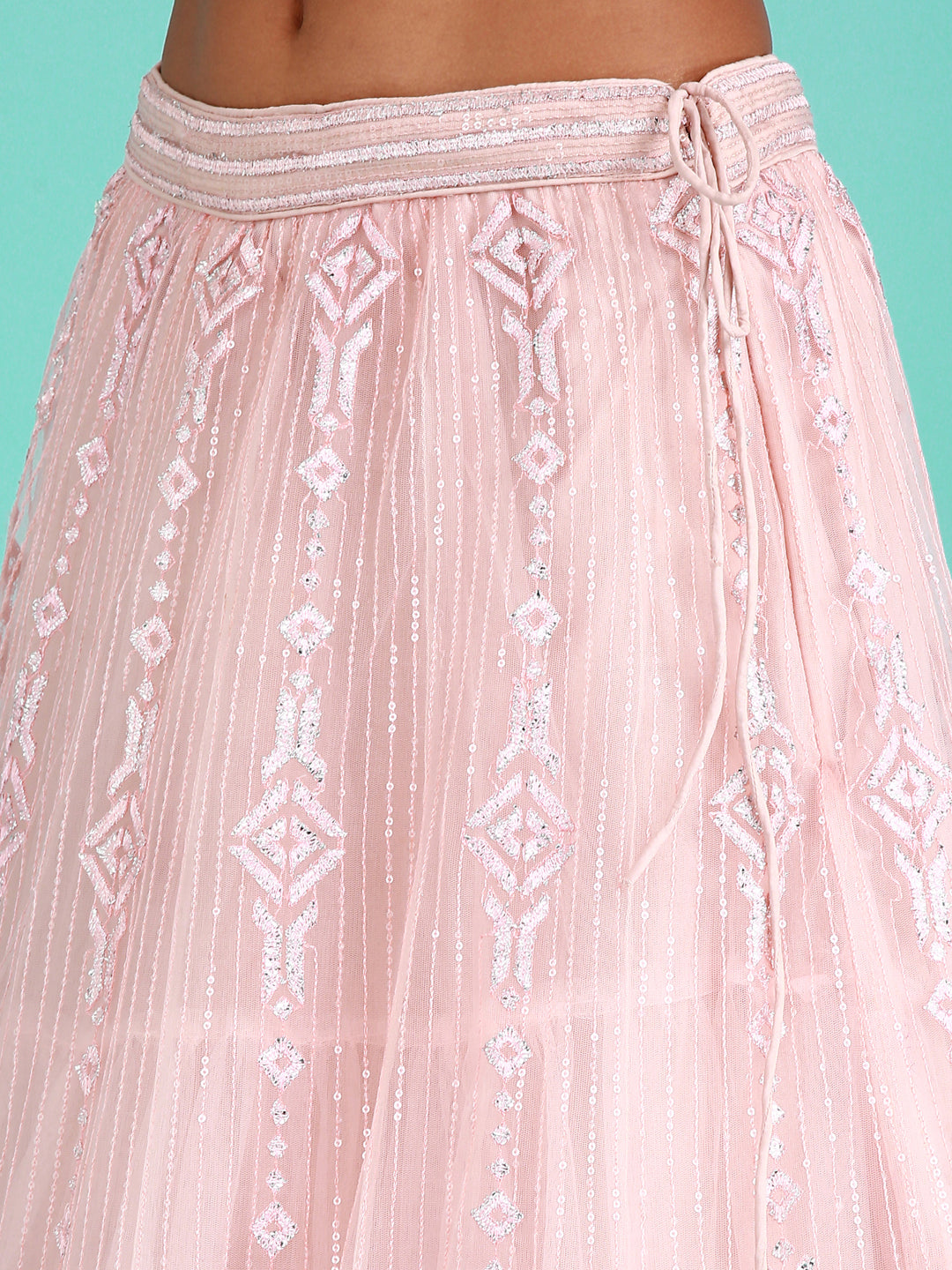 Peach Net Gotapatti Work Semi-Stitched Lehenga & Unstitched Blouse, Dupatta Clothsvilla