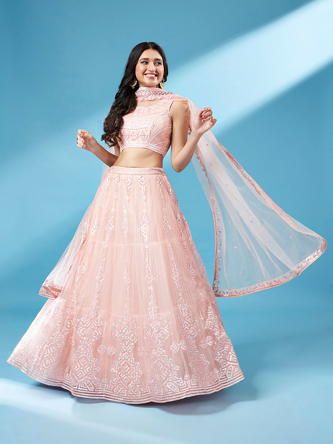 Peach Net Gotapatti Work Semi-Stitched Lehenga & Unstitched Blouse, Dupatta Clothsvilla Main image