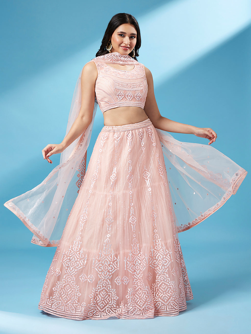 Peach Net Gotapatti Work Semi-Stitched Lehenga & Unstitched Blouse, Dupatta Clothsvilla