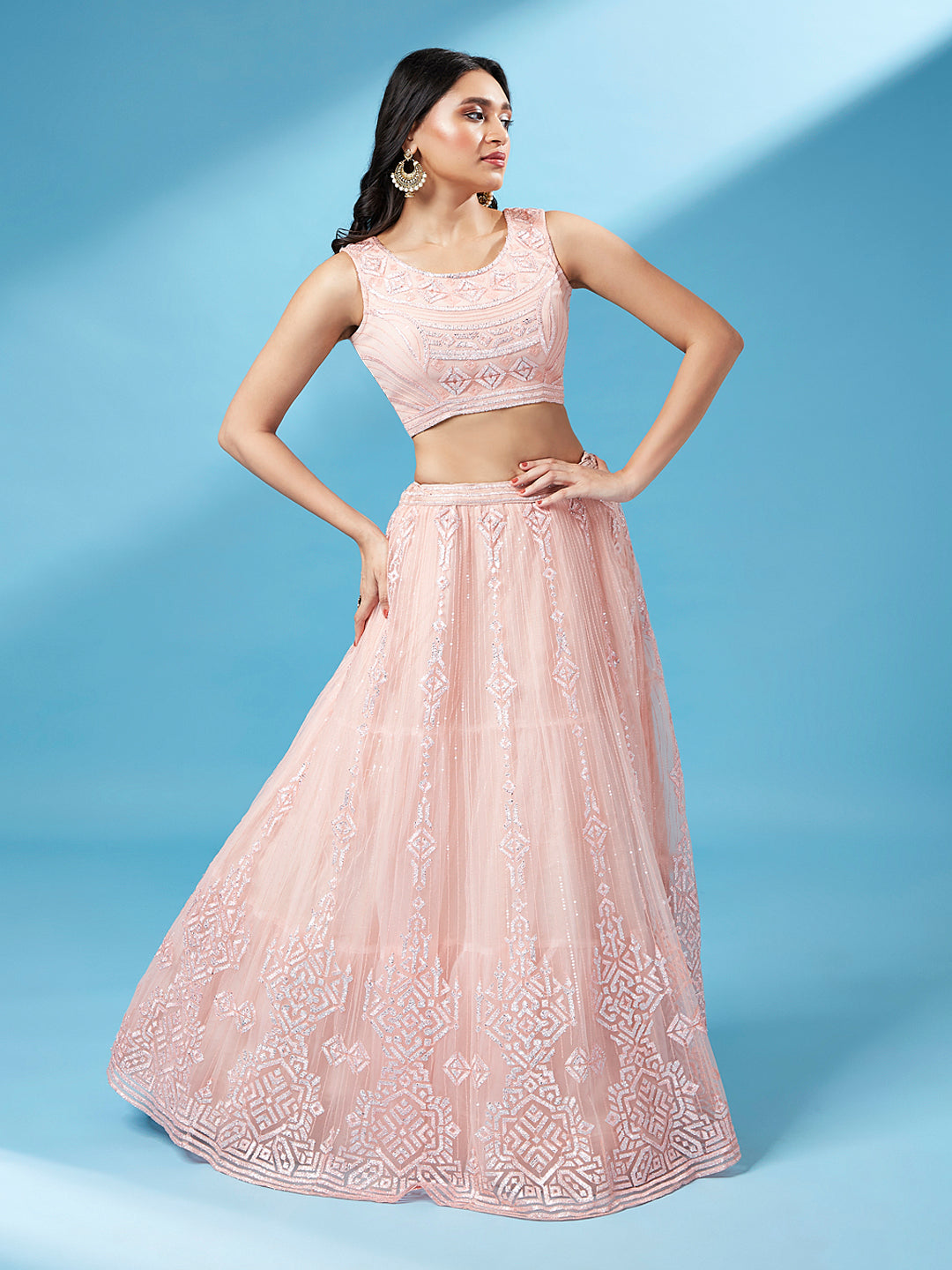 Peach Net Gotapatti Work Semi-Stitched Lehenga & Unstitched Blouse, Dupatta Clothsvilla