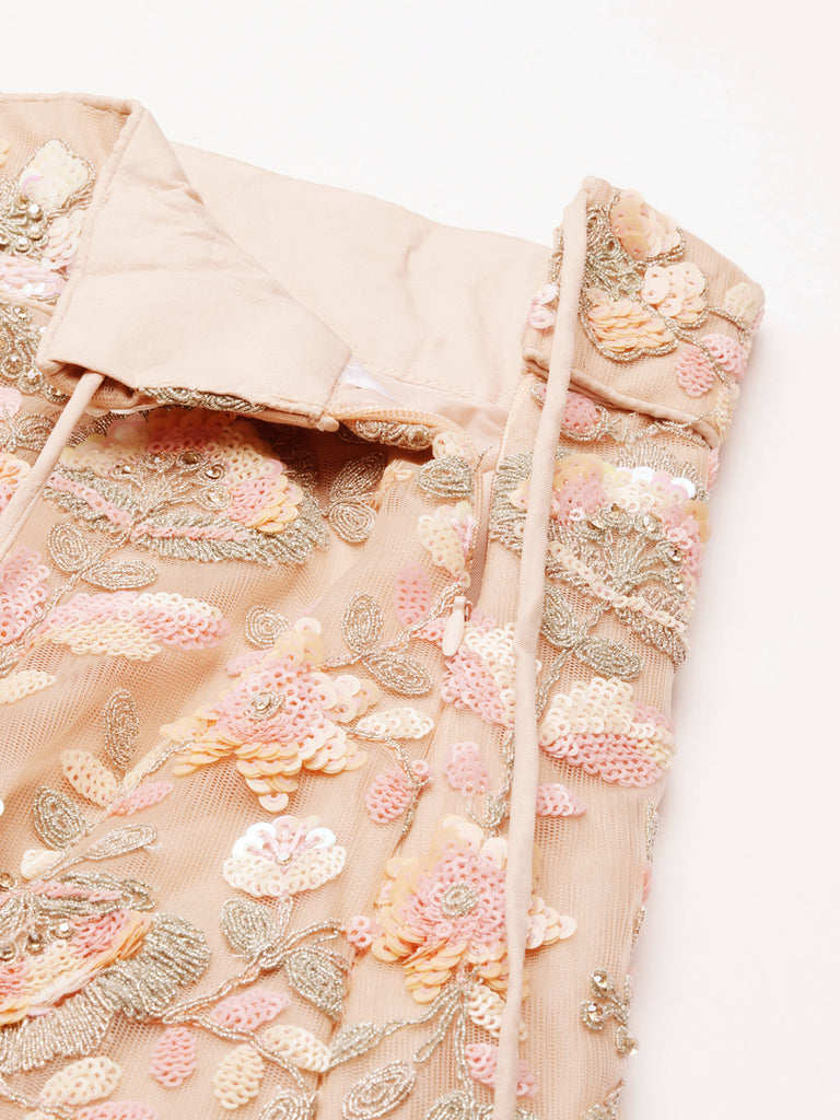 Peach Net Multi Sequins with heavy Zarkan embroidery Semi-Stitched Lehenga choli & Dupatta Clothsvilla
