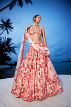 Load image into Gallery viewer, Peach Net Sequins, Mirror and thread embroidery Semi-Stitched Lehenga choli &amp; Dupatta ClothsVilla