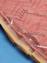 Load image into Gallery viewer, Peach Net Sequinse Embroidered Semi-Stitched Lehenga &amp; Blouse with Dupatta ClothsVilla